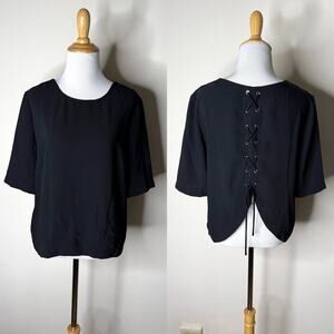 Amanda Uprichard Black Lace Up Back Top